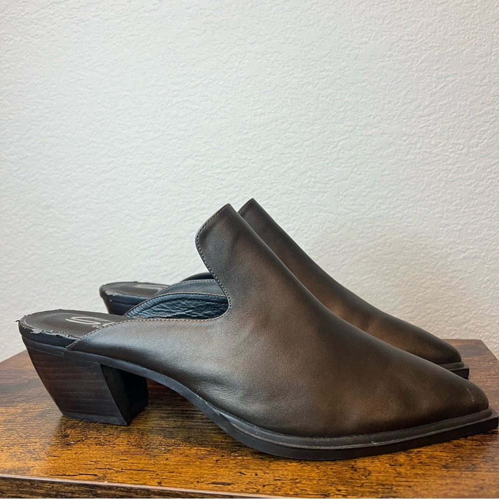 Sbicca Vintage Collection Mulah Pewter Leather Pointed-Toe Mules Sz 10 Western